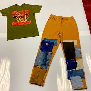 A pair of pants and a size S shirt